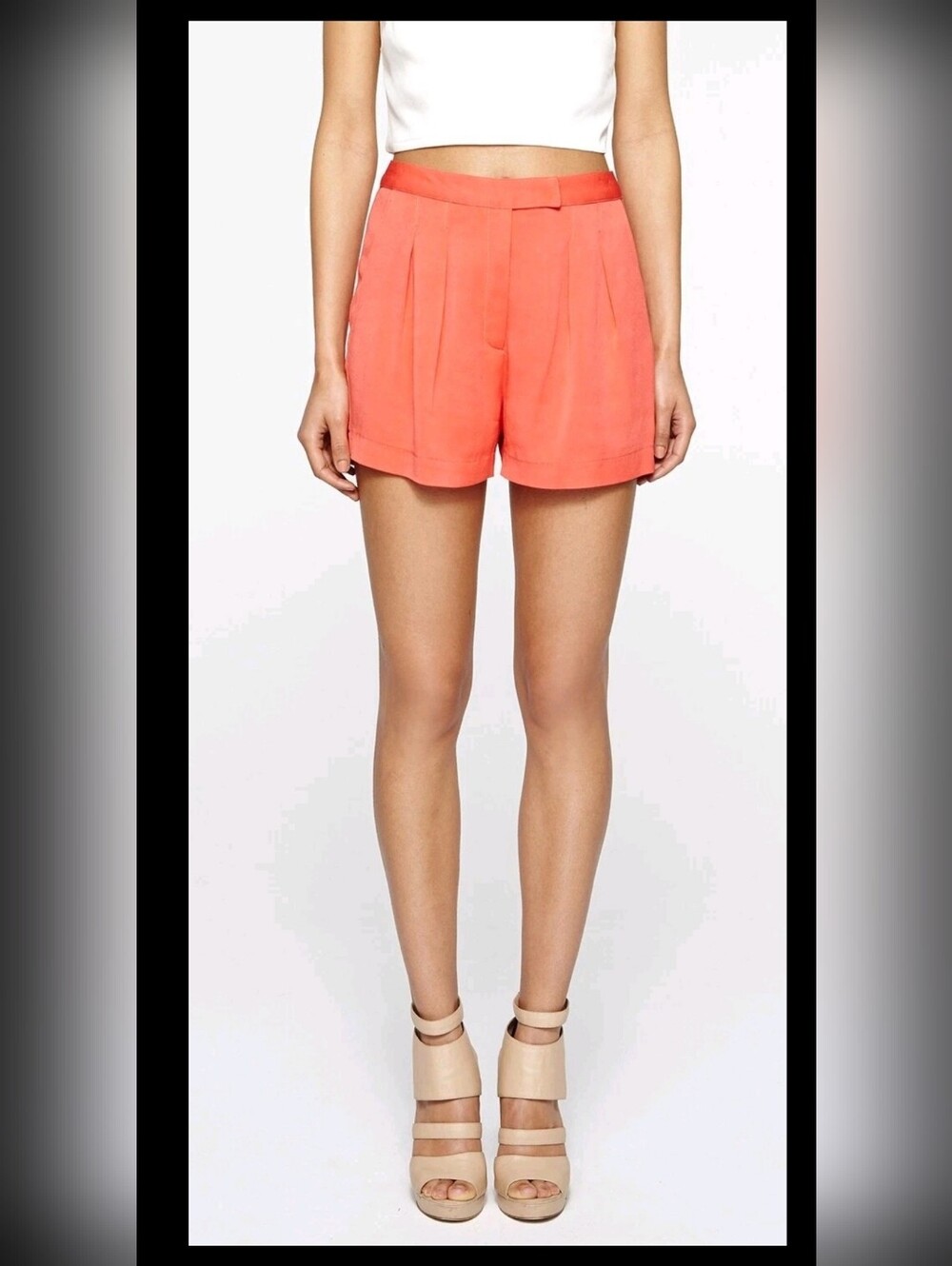 Nicole Miller Artelier $195 High-Waist Coral Crepe Pleated Women’s Shorts Sz 4